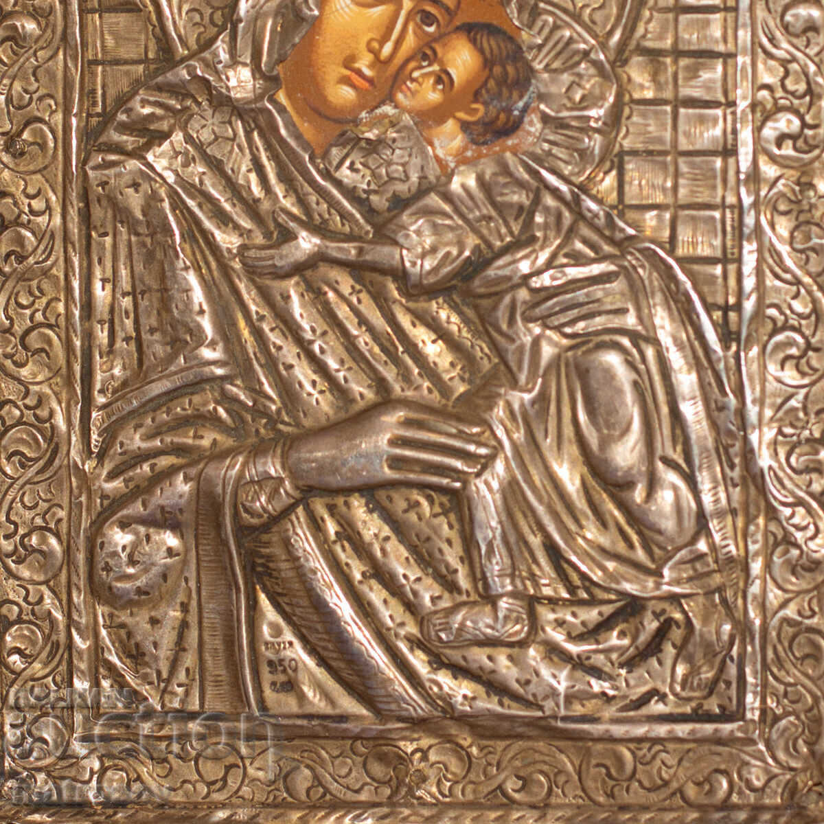 Veche icoană de argint a Maicii Domnului cu Pruncul - 7 Veche icoană de argint a Maicii Domnului cu Pruncul - 7