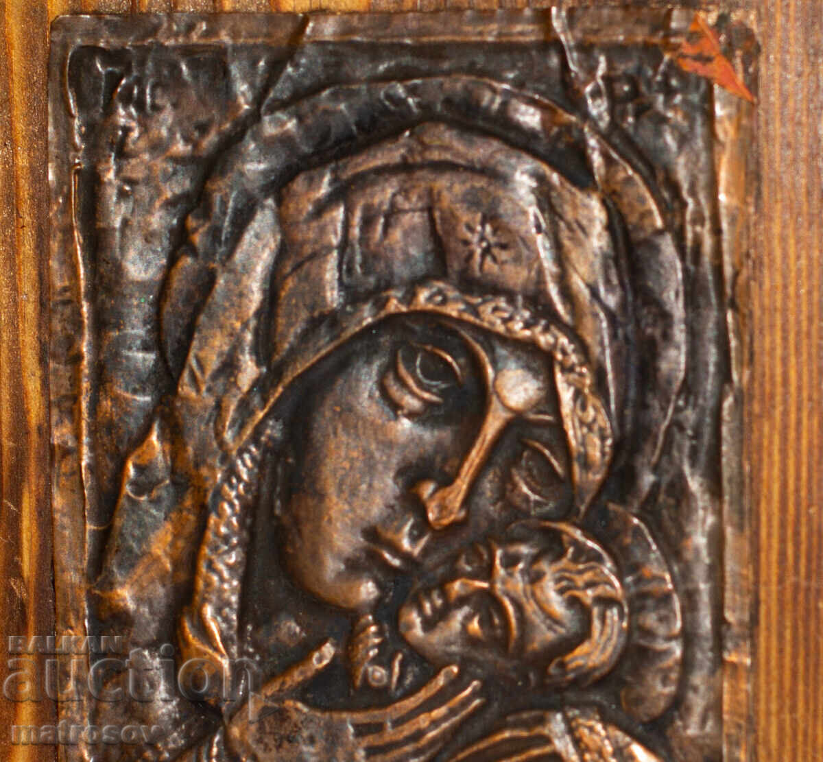 Delivery of Old copper plaque icon of the Virgin Mary with the Child Delivery of Old copper plaque icon of the Virgin Mary with the Child