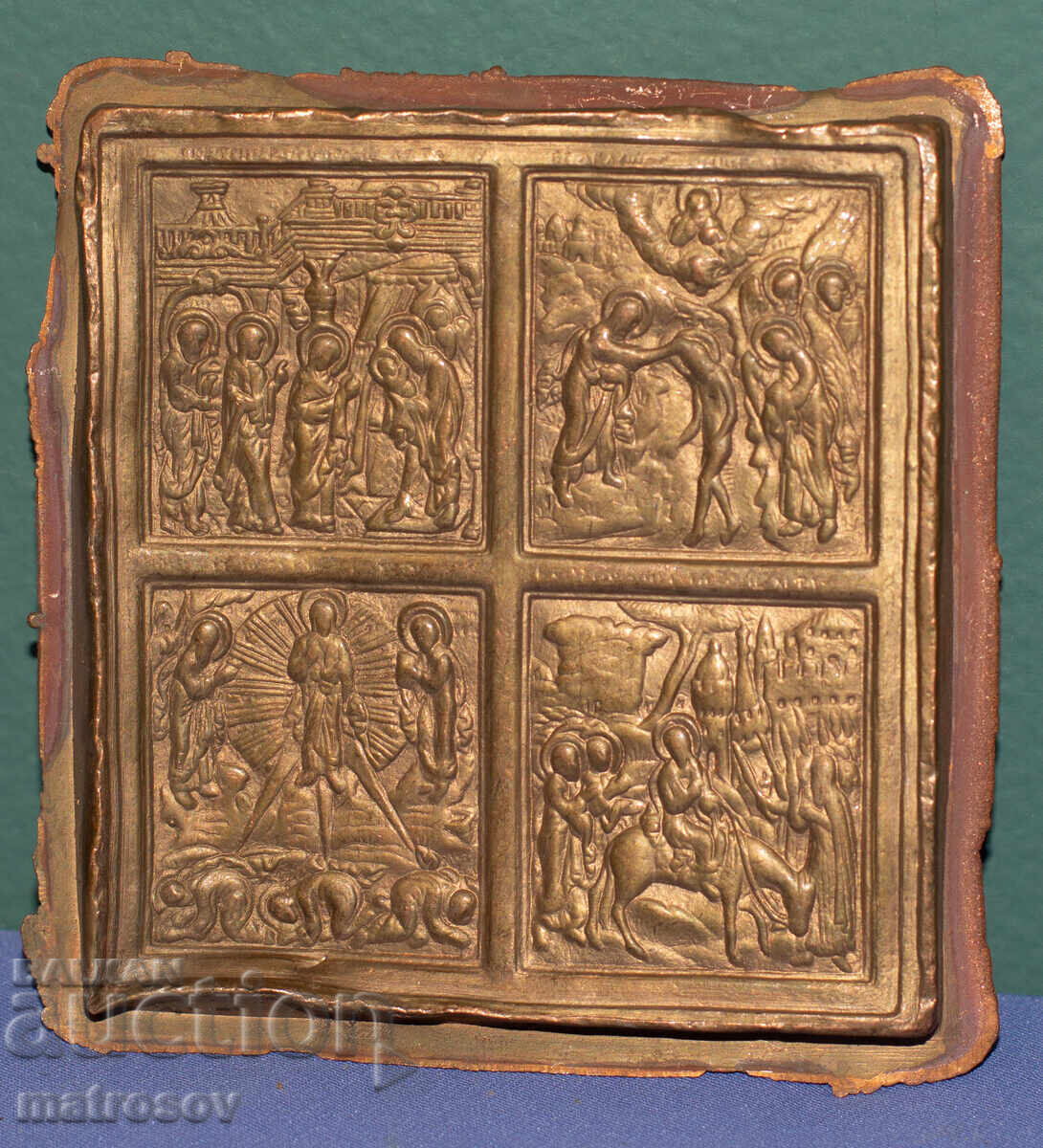 Old copper icon bas-relief, religious theme with price 200.00 BGN | € 102.26