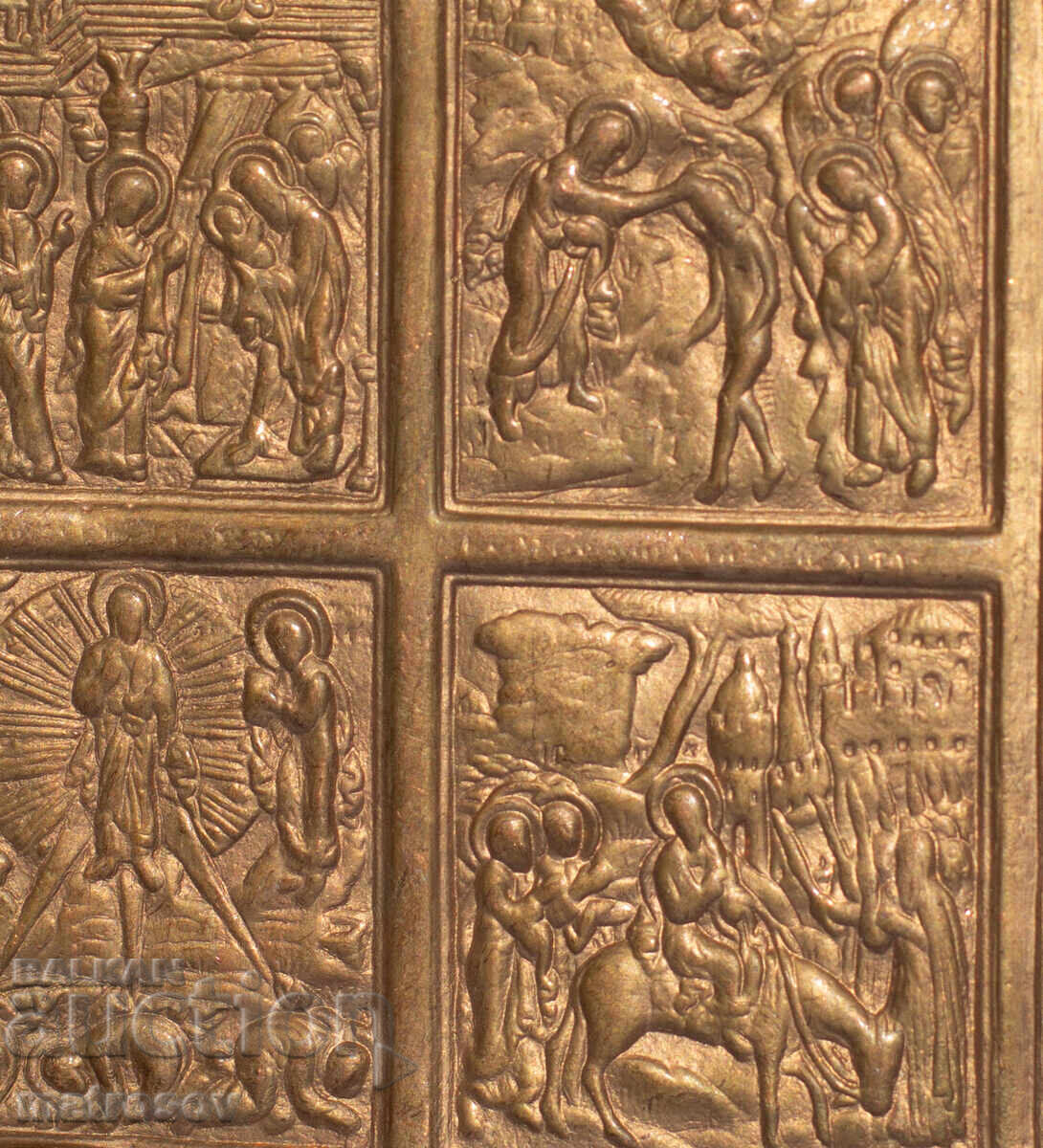 Old copper icon bas-relief, religious theme - 6