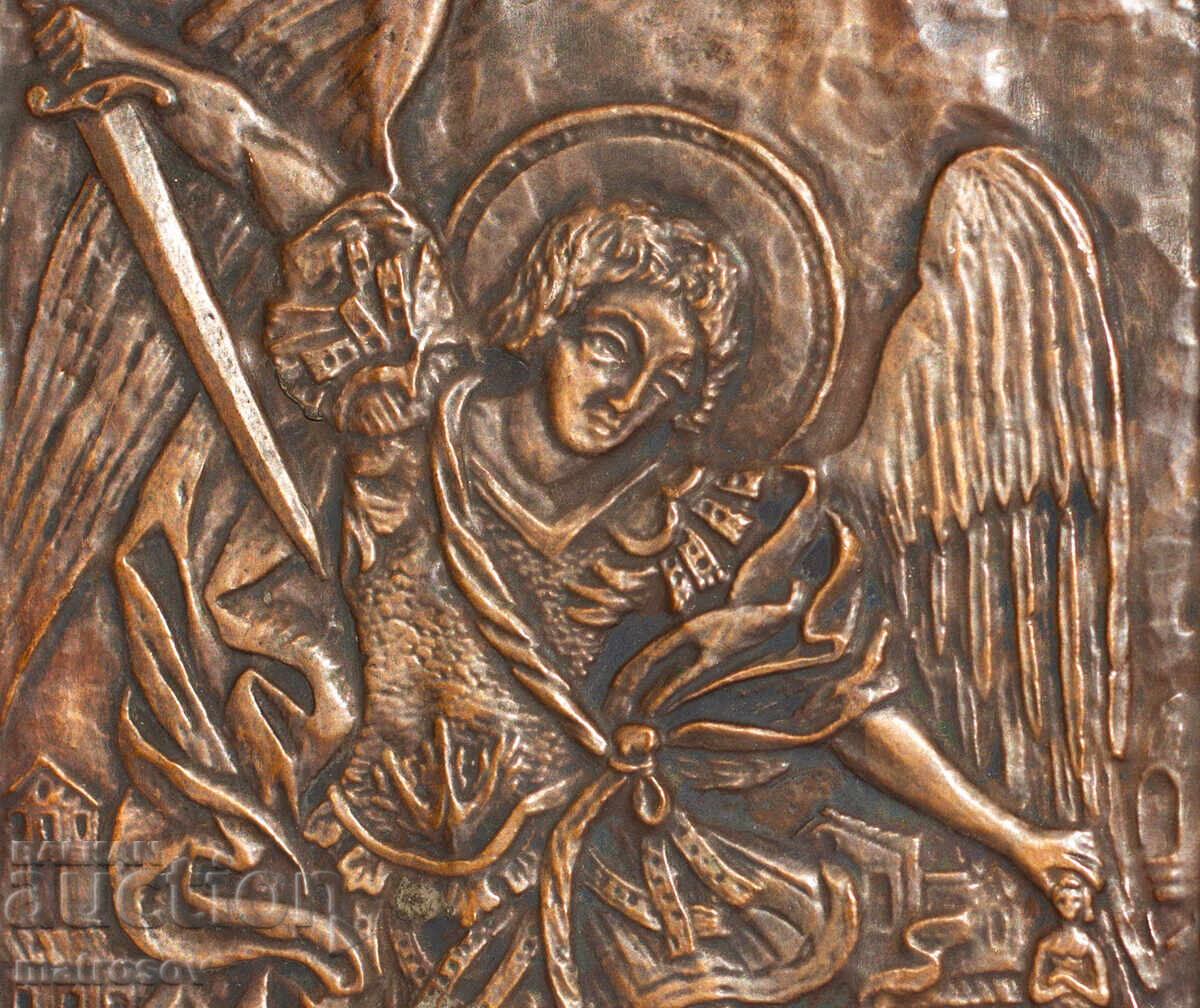 Old copper plaque icon St. Archangel Michael - 5