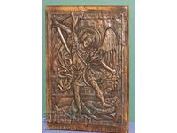 Plachetă veche de cupru, icoană Sf. Arhanghel Mihail