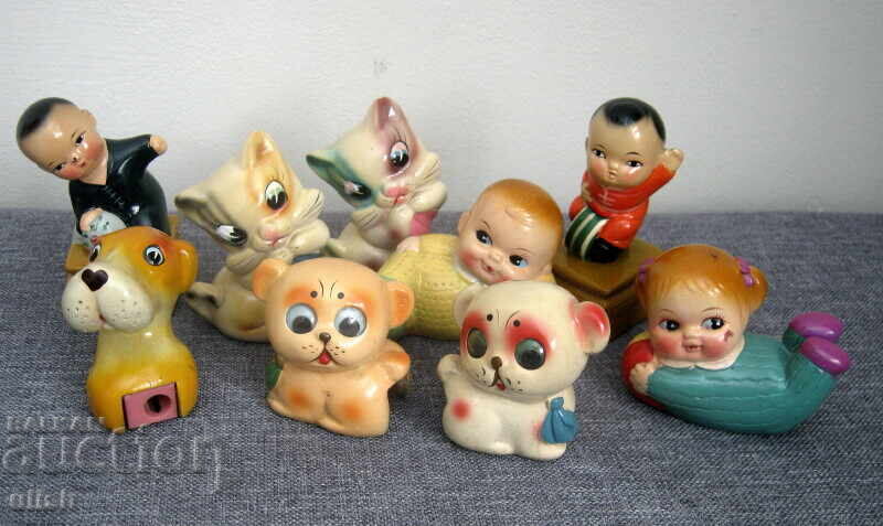 9 бр стари фигурални колекционерски острилки керамика Япония