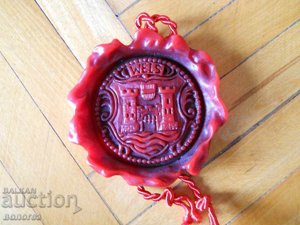 Μεγάλο κηρόσφραγισμα-πίνακας - έμβλημα της πόλης Βελς - Αυστρία με τιμή 15.00 BGN | € 7.67