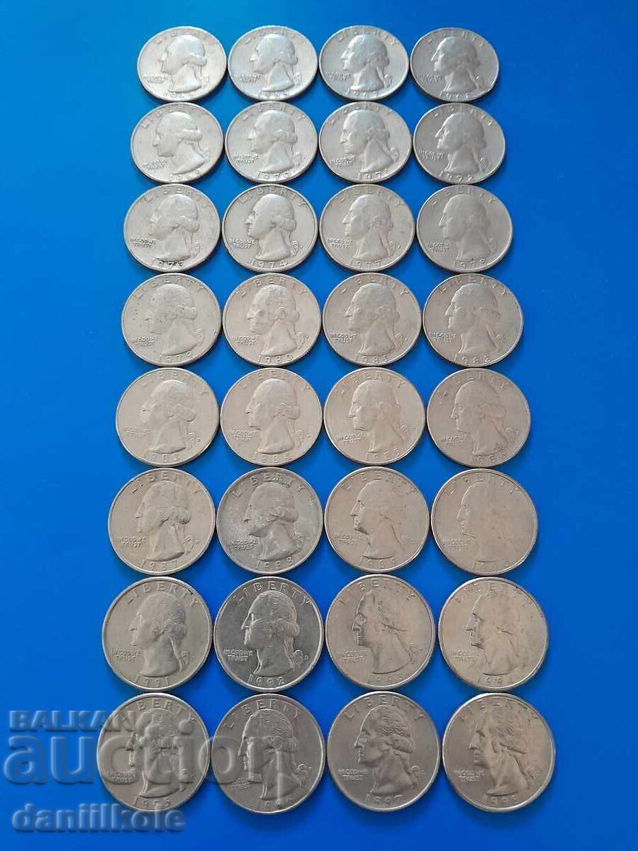*$*Y*$* USA LOT 1/4 QUARTER DOLLAR 1965-1998 - EXCELLENT *$*Y*$* with price € 16.90 | 33.05 BGN