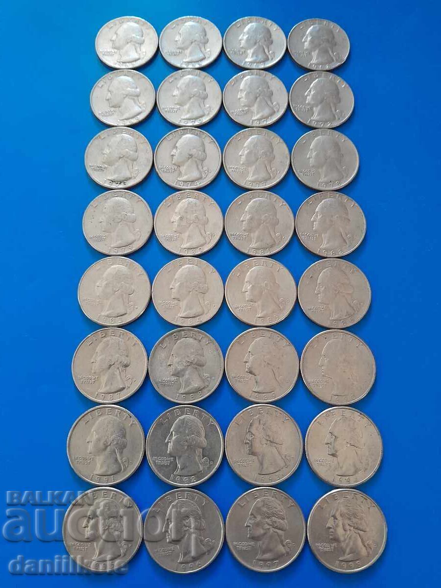 Auction  *$*Y*$* USA LOT 1/4 QUARTER DOLLAR 1965-1998 - EXCELLENT *$*Y*$*