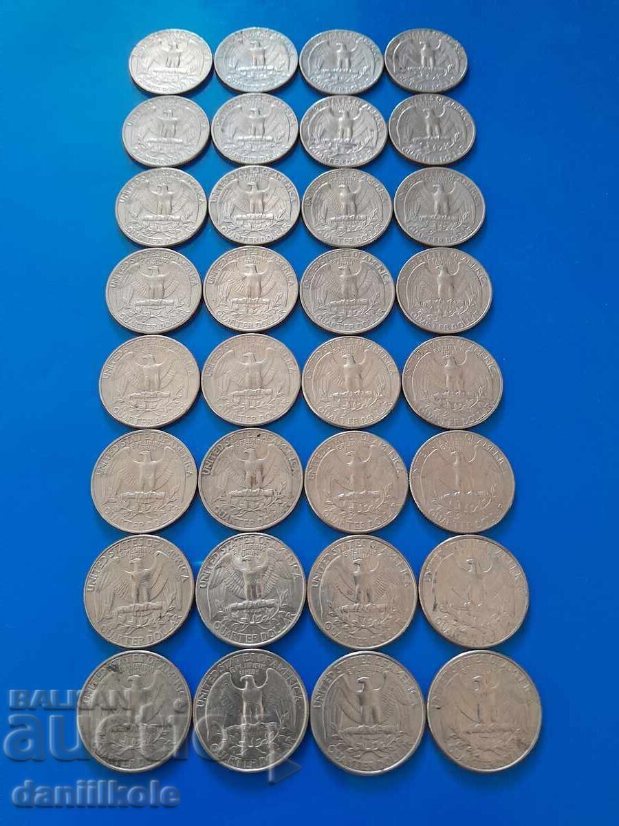 *$*Y*$* USA LOT 1/4 QUARTER DOLLAR 1965-1998 - EXCELLENT *$*Y*$* - 7