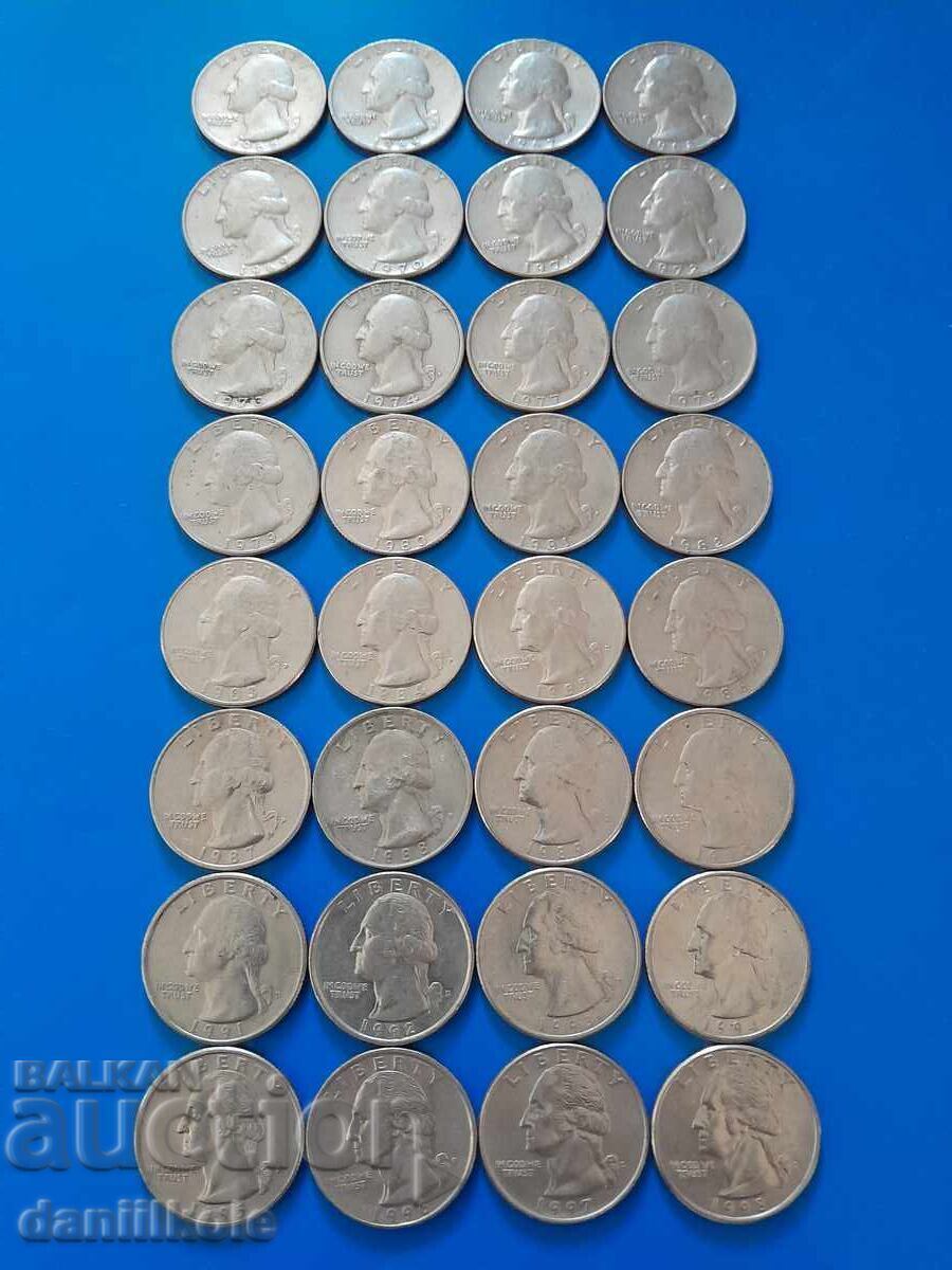 *$*Y*$* USA LOT 1/4 QUARTER DOLLAR 1965-1998 - EXCELLENT *$*Y*$*