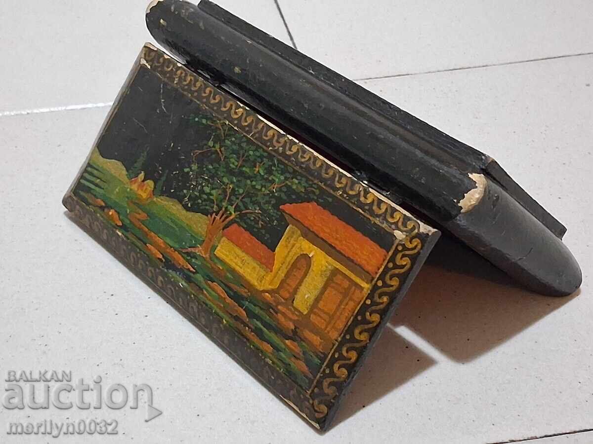Wooden hand-painted jewelry box lacquer miniature - 5