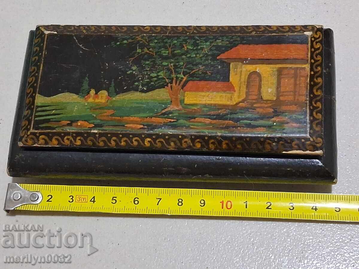 Wooden hand-painted jewelry box lacquer miniature - 6