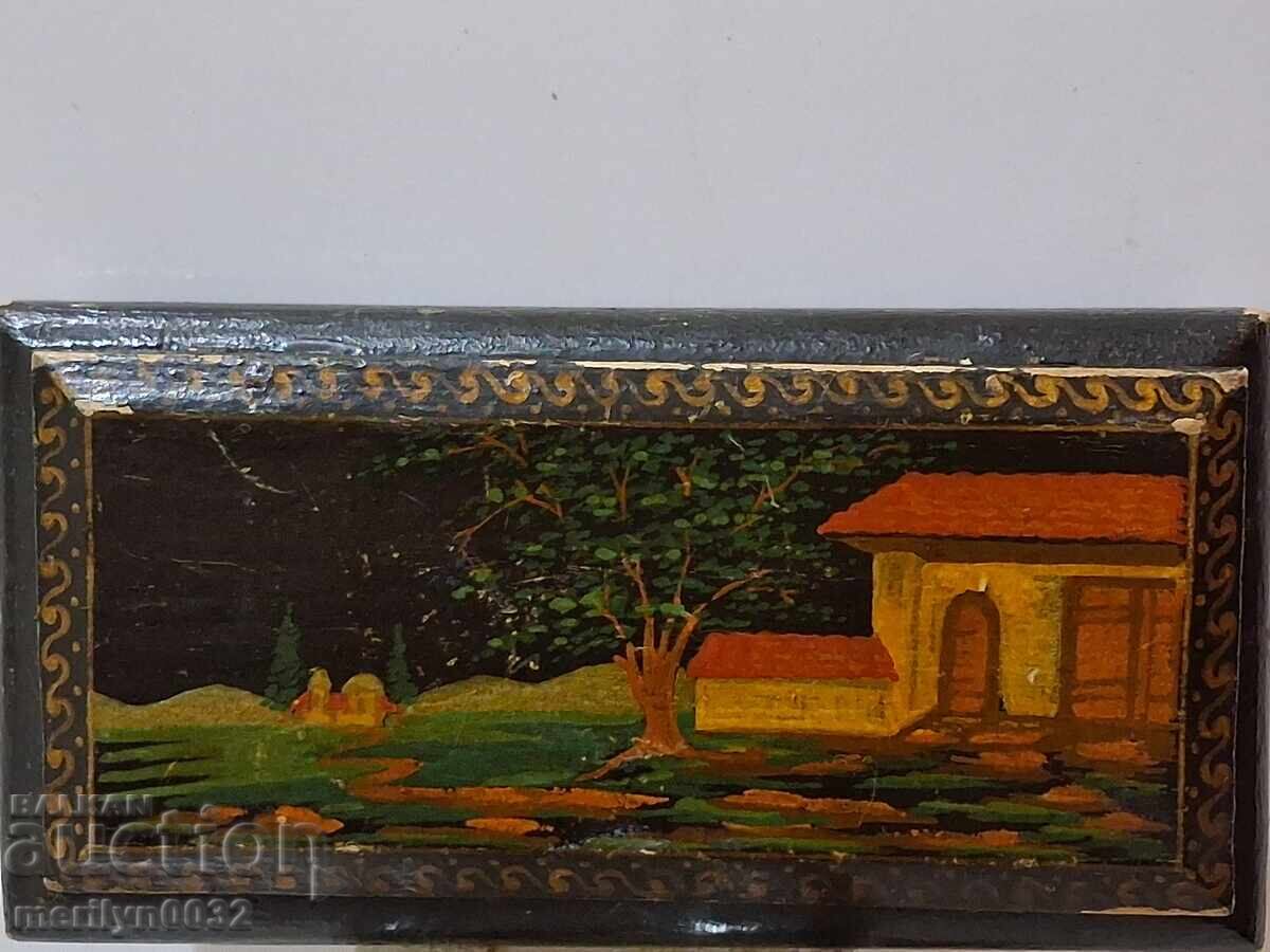 Wooden hand-painted jewelry box lacquer miniature
