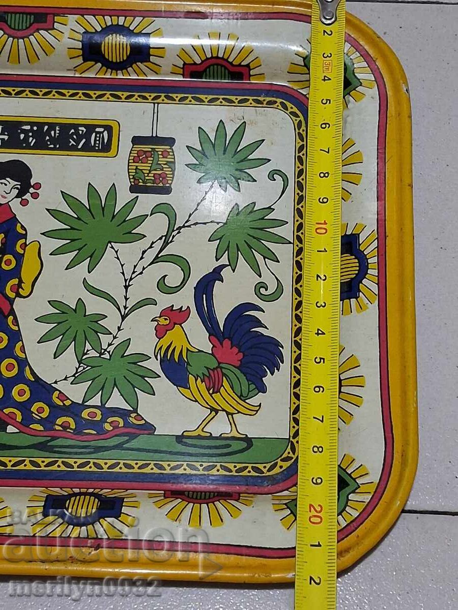 Tavă veche cu imprimeu colorat cu geishă, tavă, platou, tepsi - 5 Tavă veche cu imprimeu colorat cu geishă, tavă, platou, tepsi - 5