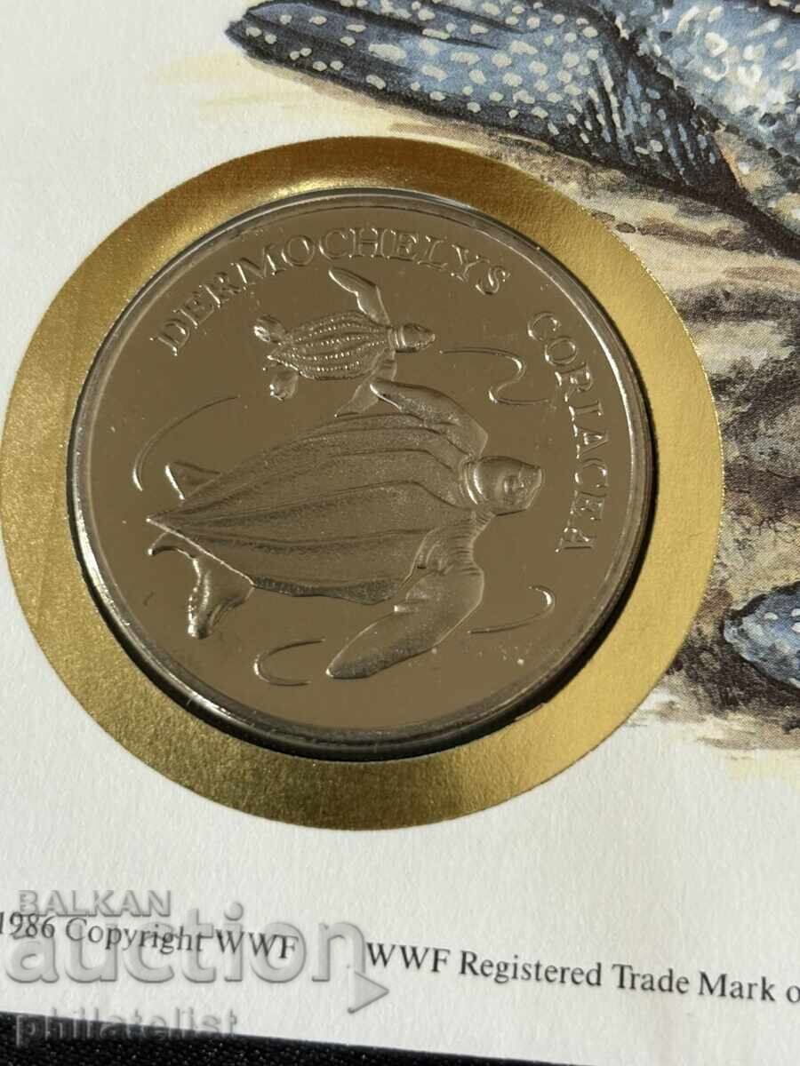 Anguilla - broască țestoasă marină, 30 ani medalie WWF Numisbrief cu preț 10.65 BGN | € 5.45