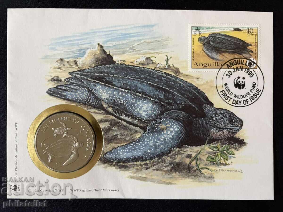 Anguilla - broască țestoasă marină, 30 ani medalie WWF Numisbrief