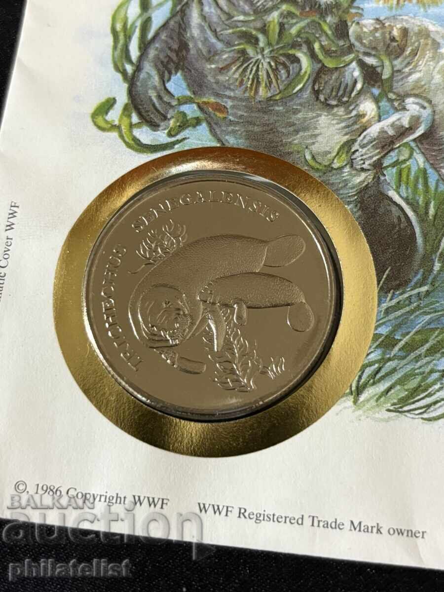 Togo 1996 - Manatin african, 30 g. Medalie WWF Numisbrief cu preț 10.65 BGN | € 5.45