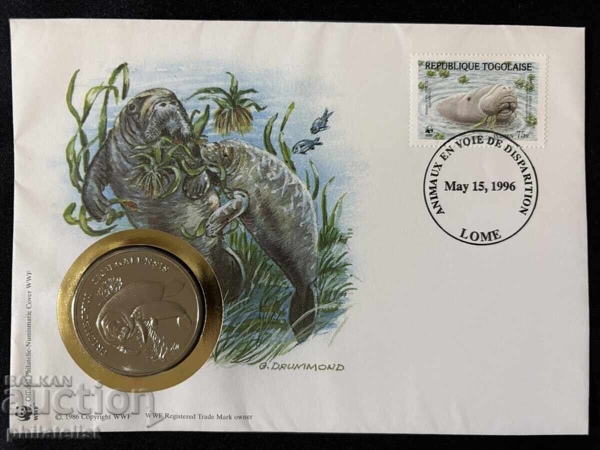 Togo 1996 - Manatin african, 30 g. Medalie WWF Numisbrief