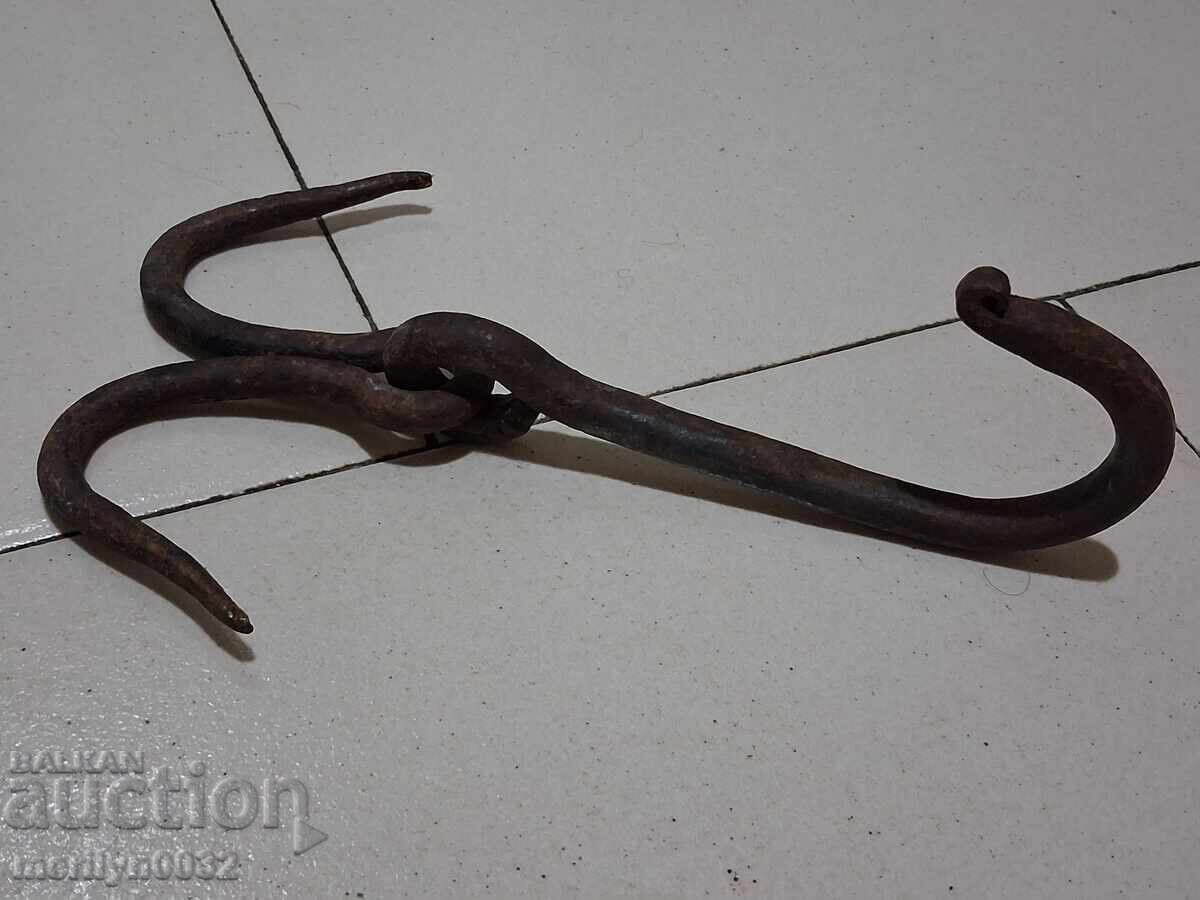 Γάντζος από σφυρήλατο σίδερο αντίκες, διπλός γάντζος