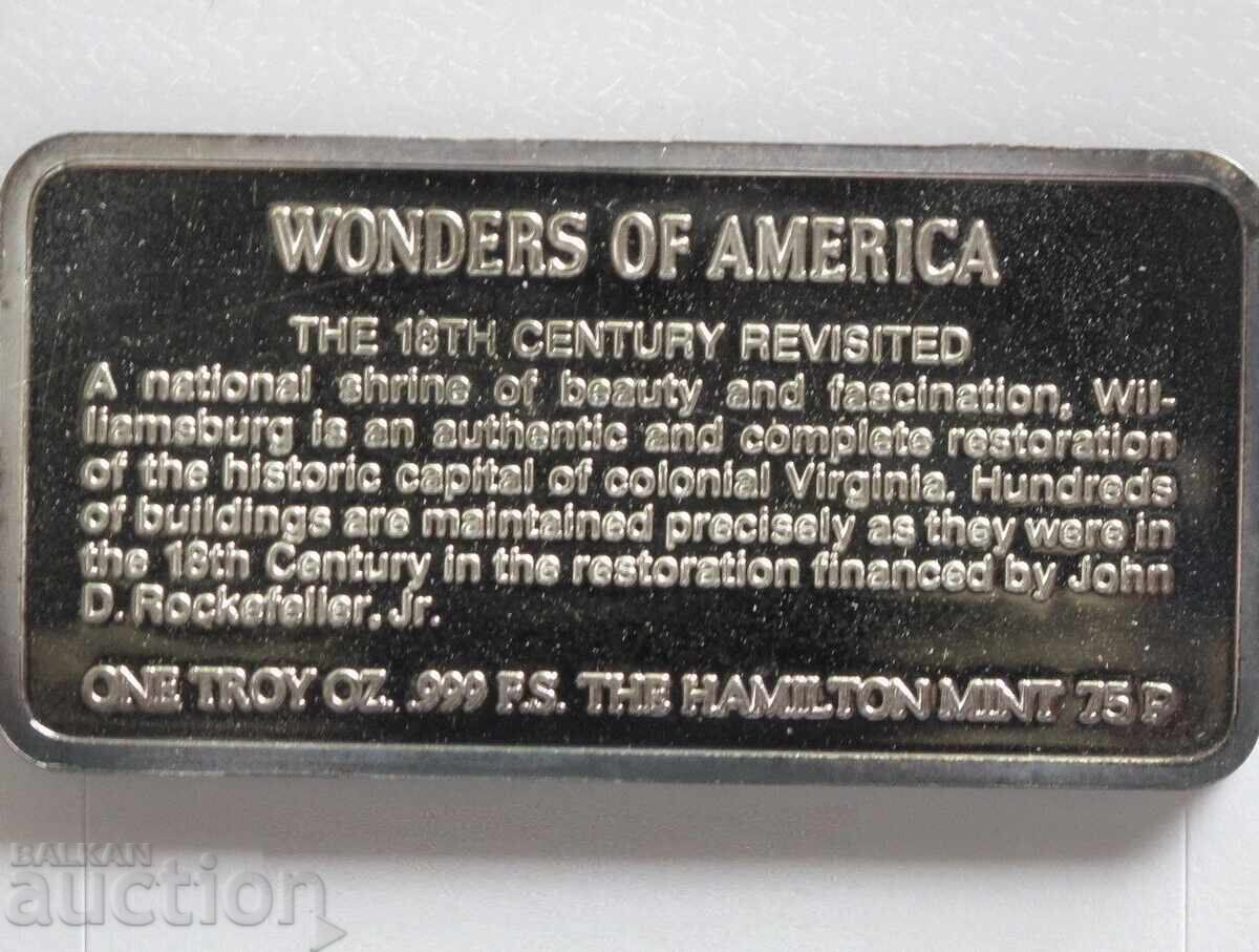 1975 Williamsburg, Βιρτζίνια, ασημένια ράβδος τέχνης με τιμή 180.00 BGN | € 92.03