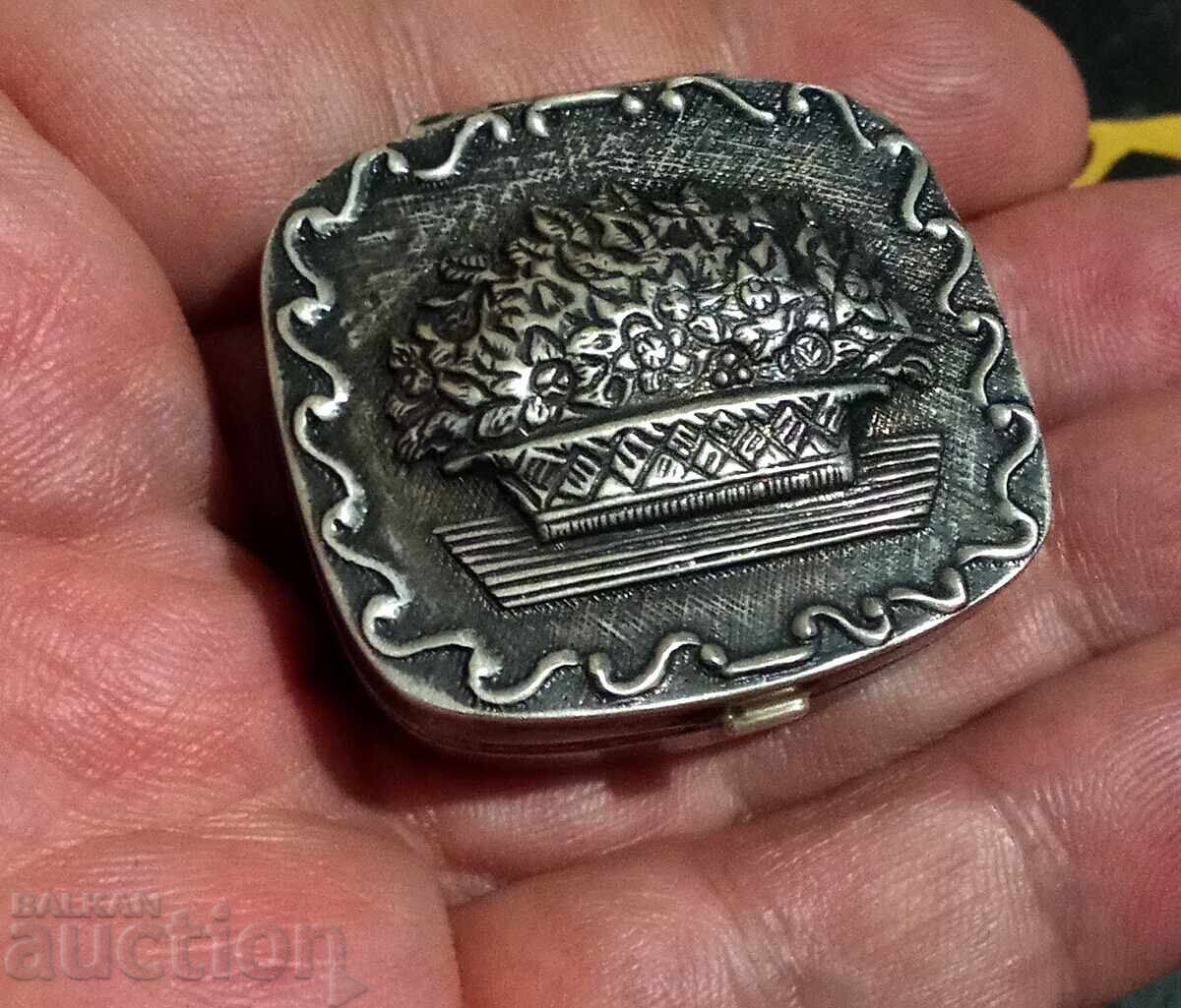 Auction  Vintage solid silver pill box with floral decoration