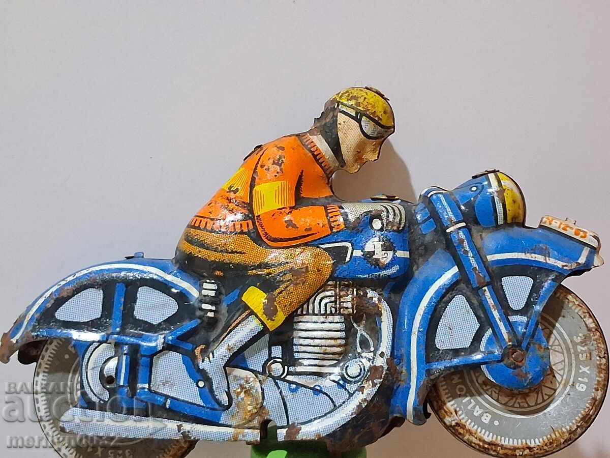 Bicicletă de jucărie din tablă pentru copii, motocicletă anii 1970 Bicicletă de jucărie din tablă pentru copii, motocicletă anii 1970