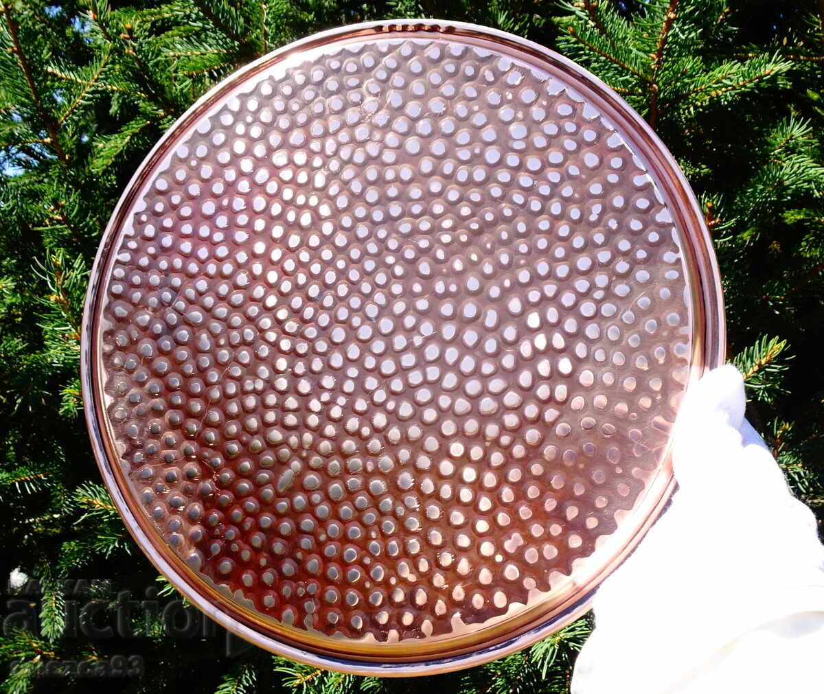 Auction  Massive copper tray, platter, serving tray 28 cm