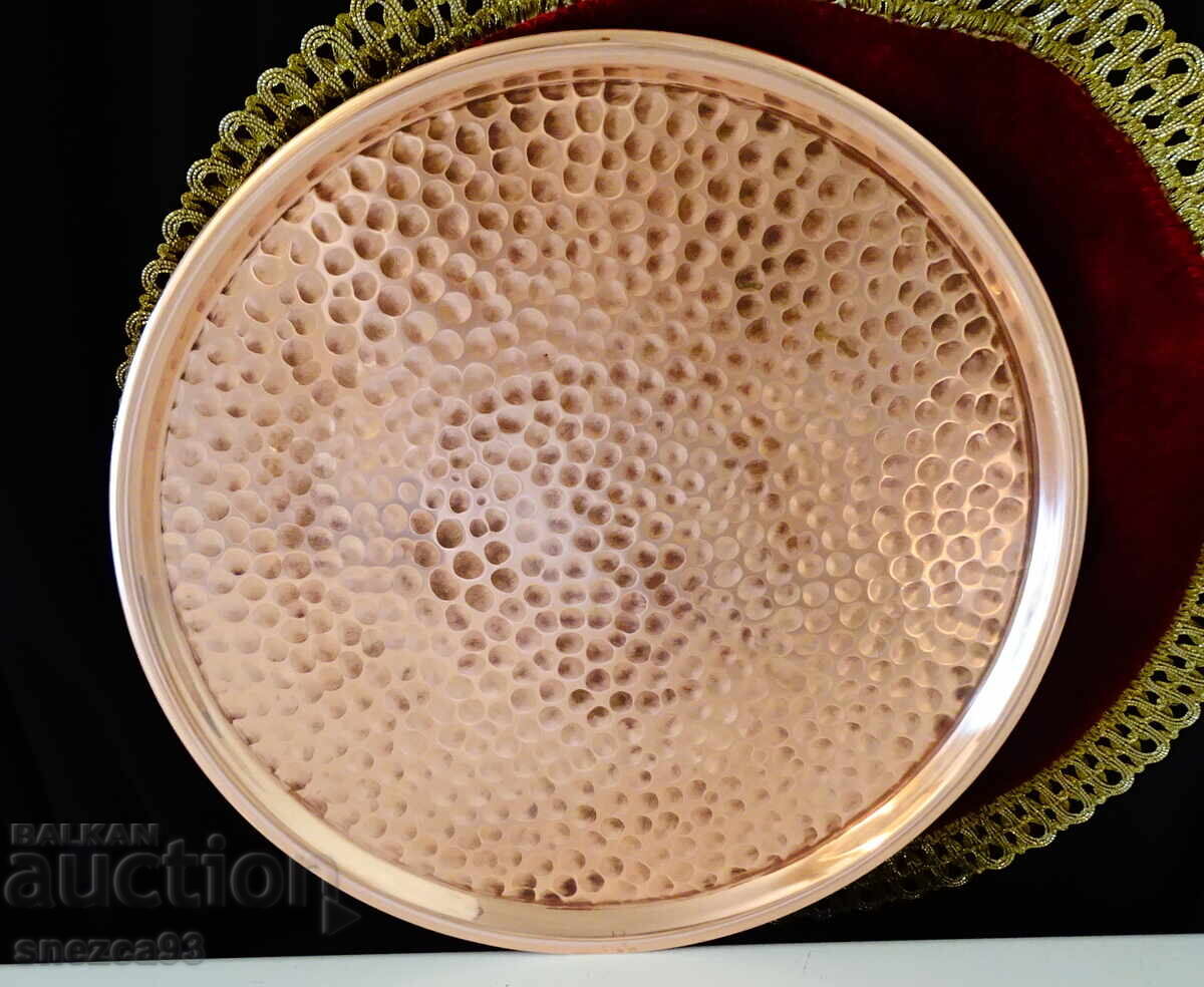 Massive copper tray, platter, serving tray 28 cm