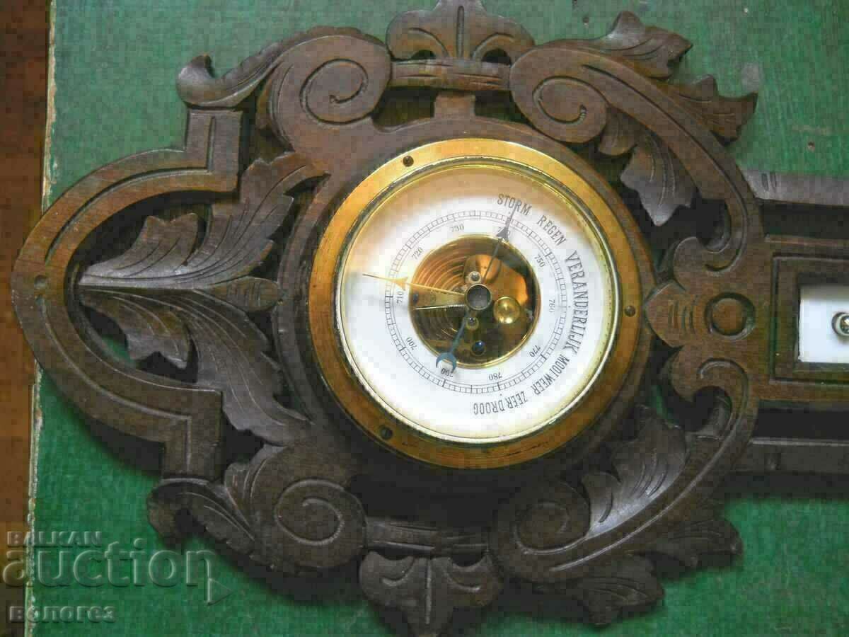 Auction  Antique Wood Carved English Barometer - Thermometer