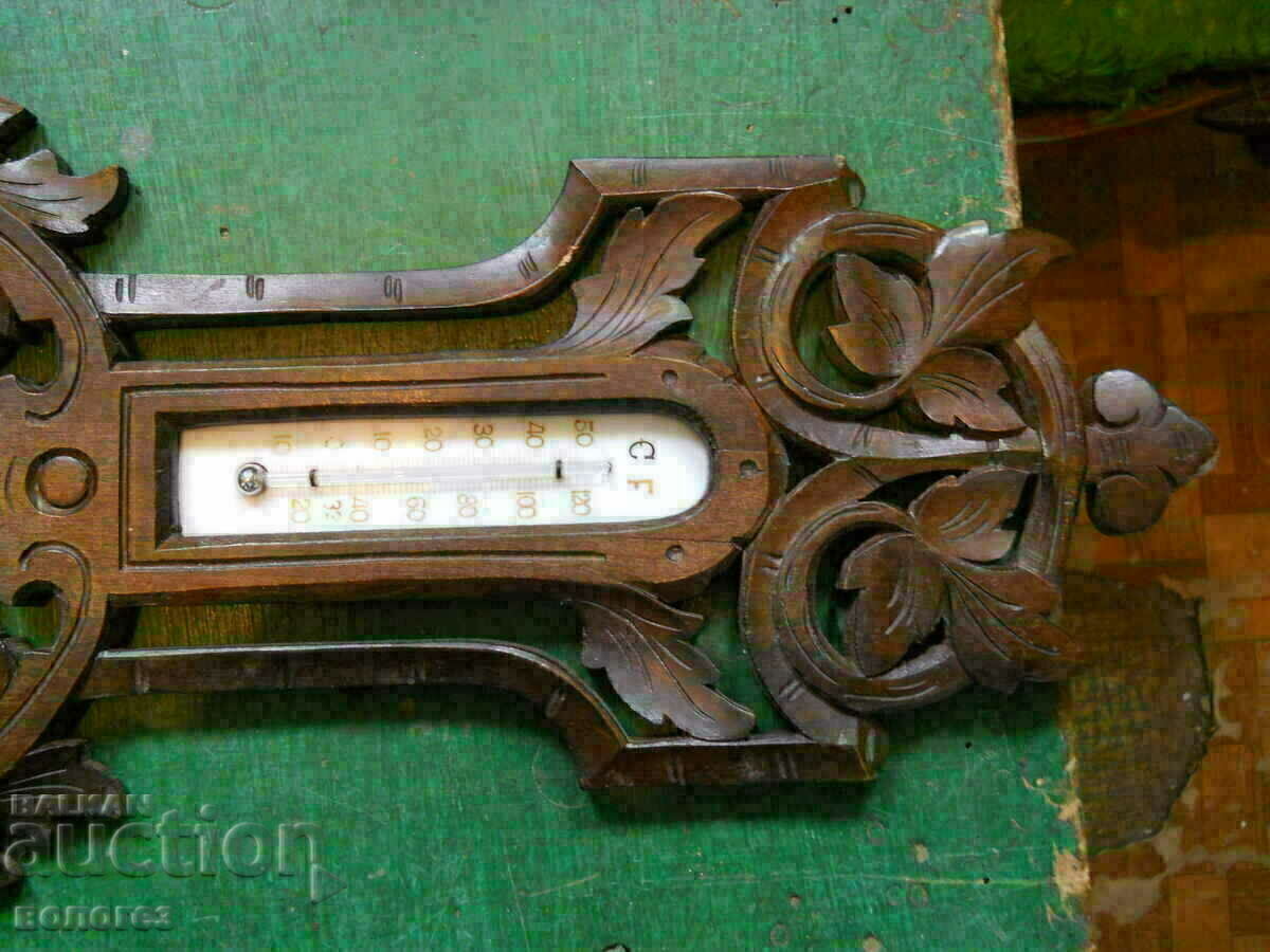 Antique Wood Carved English Barometer - Thermometer - 5