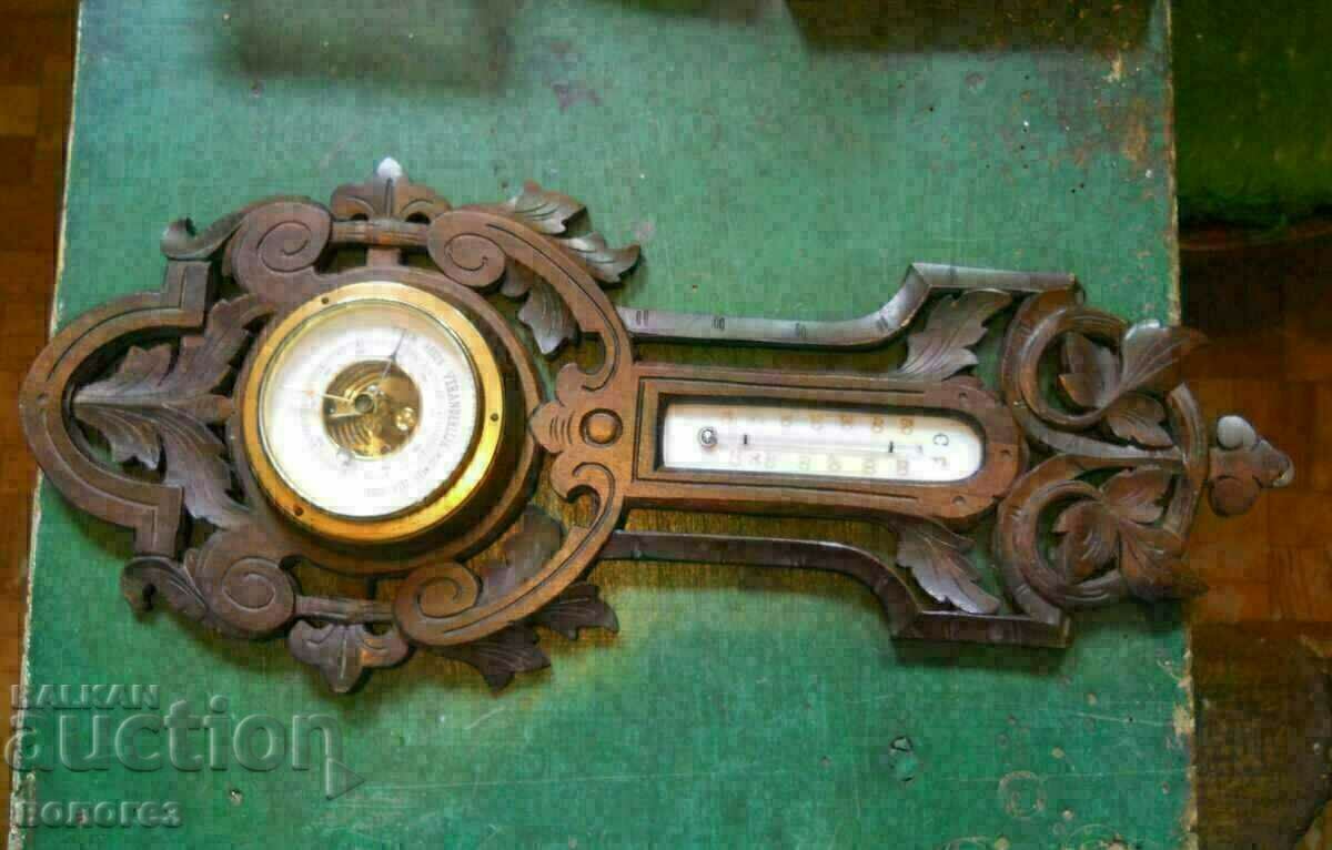 Antique Wood Carved English Barometer - Thermometer