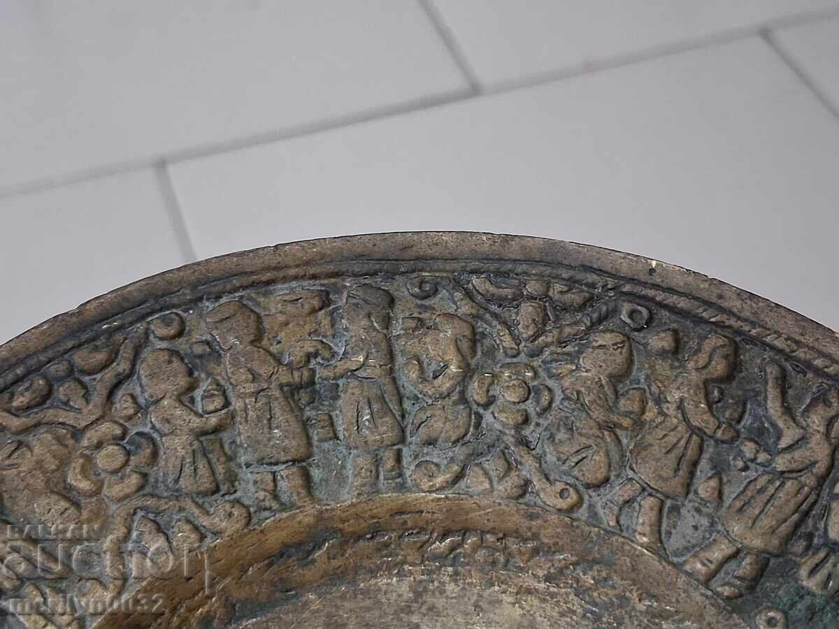 Παλιό σαχάνι μπρούτζινο πιάτο Κωνσταντινούπολη εικονιστικό σκεύος - 7