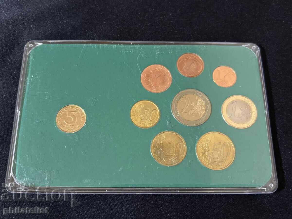 Delivery of Austria 2002 - Euro set from 1 cent to 2 euro + 5 groschen 1978 Delivery of Austria 2002 - Euro set from 1 cent to 2 euro + 5 groschen 1978