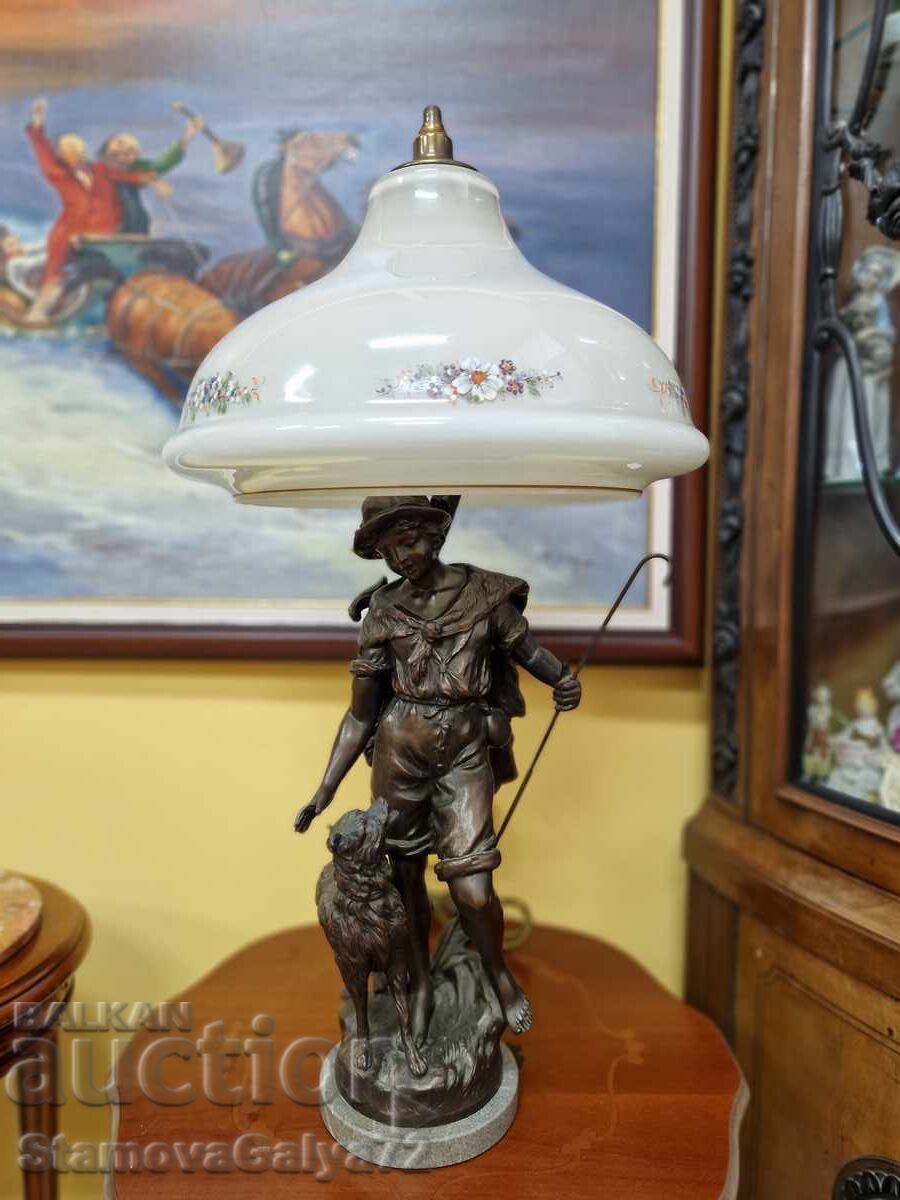 Μοναδική αντίκα γαλλική φιγούρα μπρούντζινη λάμπα - 5