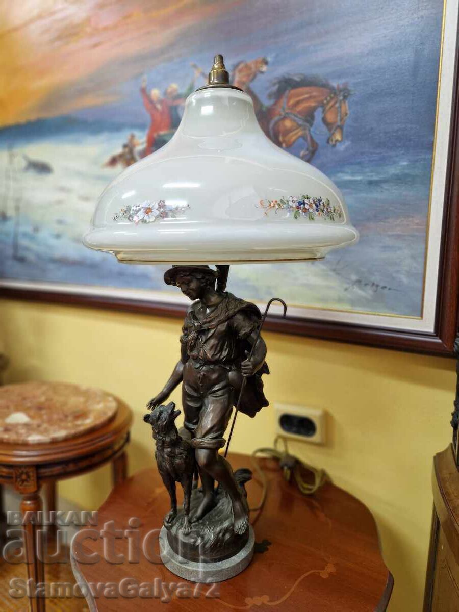 Μοναδική αντίκα γαλλική φιγούρα μπρούντζινη λάμπα - 6