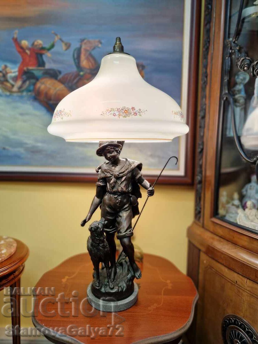 Μοναδική αντίκα γαλλική φιγούρα μπρούντζινη λάμπα - 7
