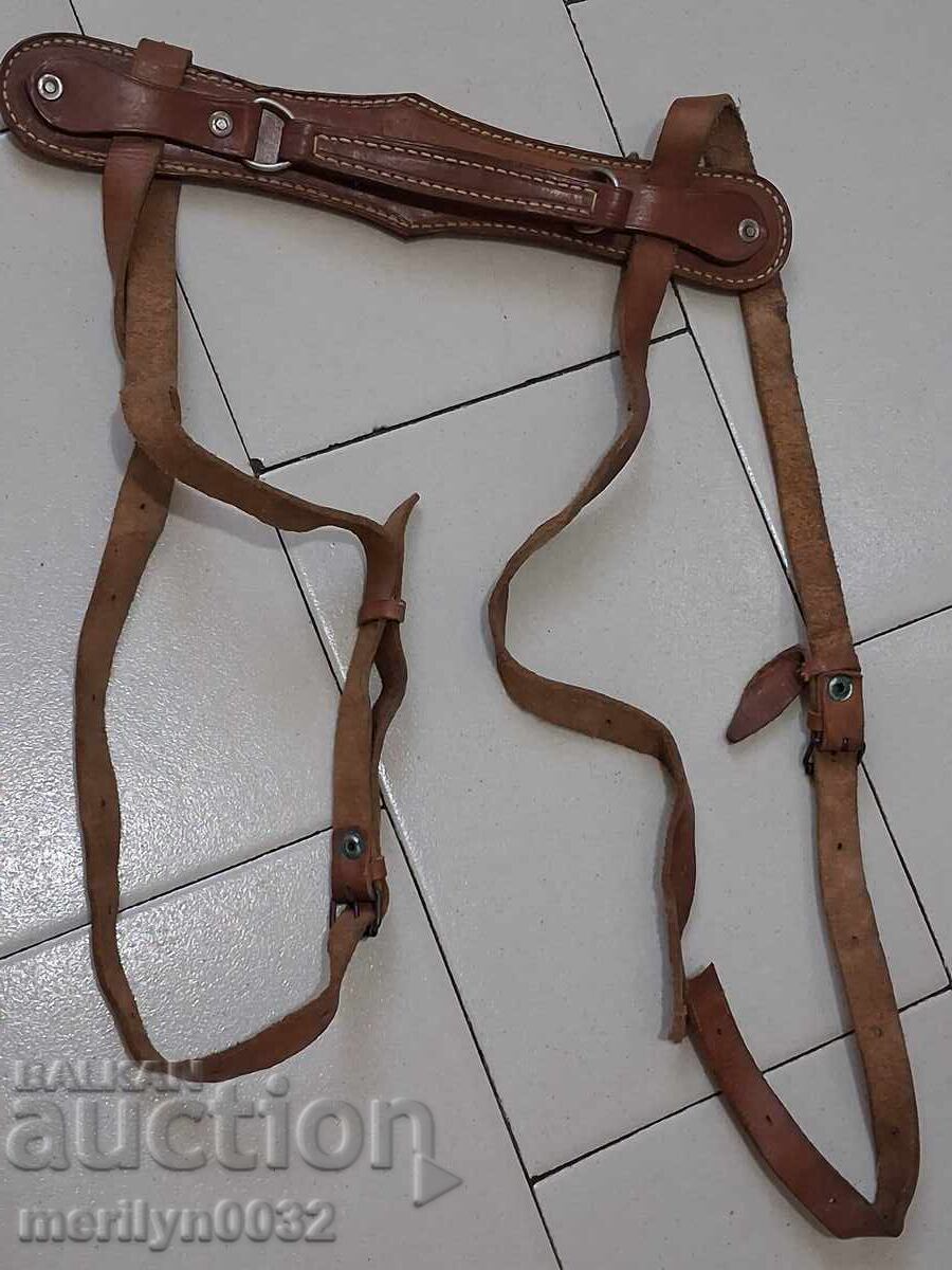 Leather straps with handle for carrying folders, packages, bundles