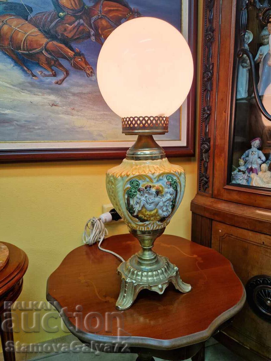 Σούπερ αντίκα επιτραπέζιο φωτιστικό μπρούτζινο και πορσελάνινο - 5