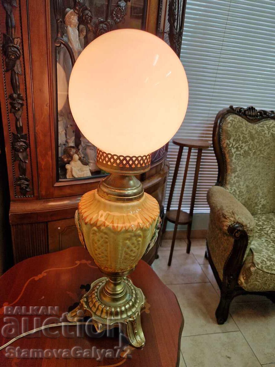 Lampă de masă antică superbă, bronz și porțelan - 7