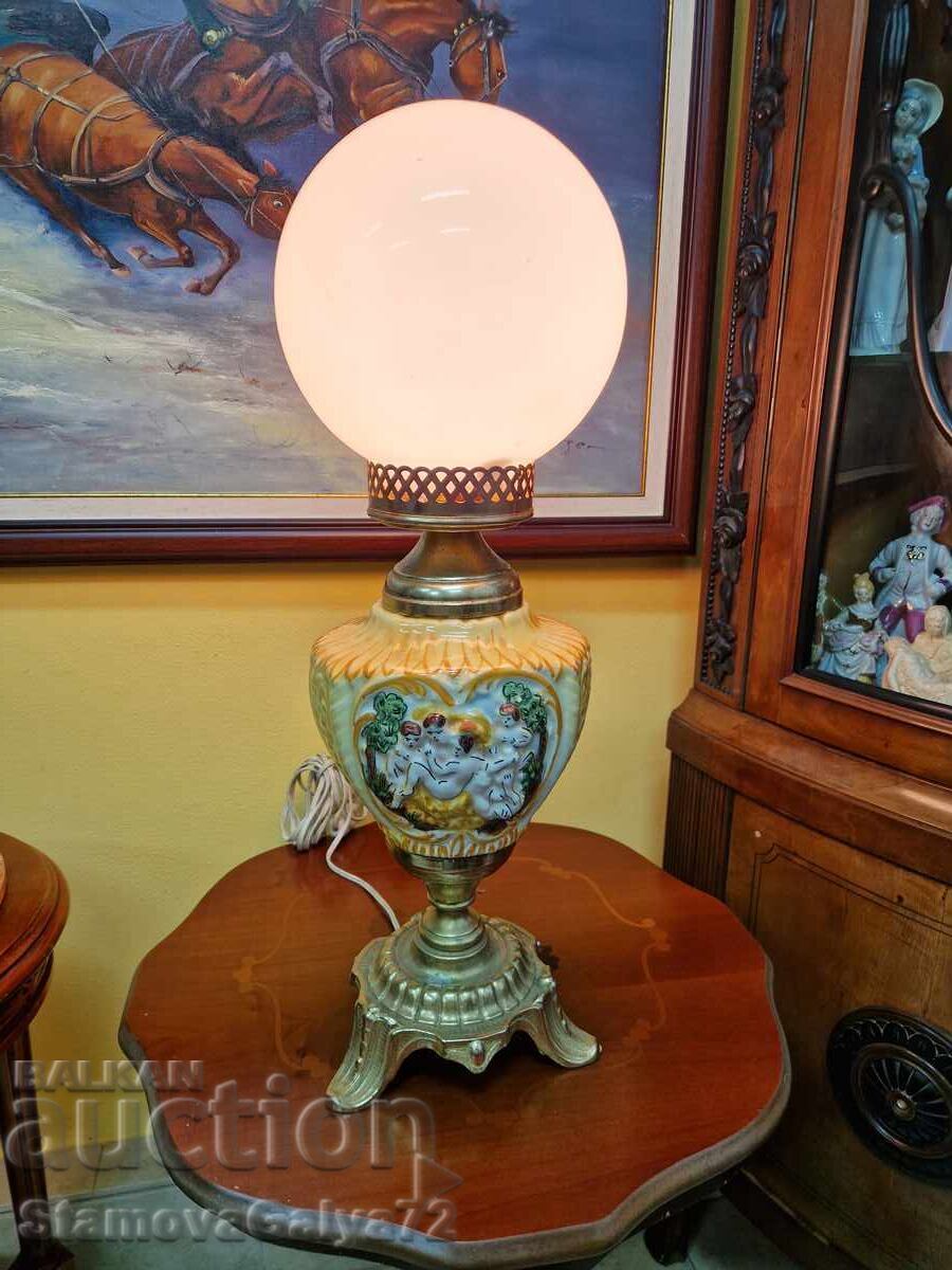 Σούπερ αντίκα επιτραπέζιο φωτιστικό μπρούτζινο και πορσελάνινο