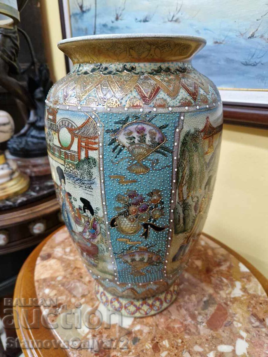 Страхотна антикварна японска порцеланова ваза Satsuma - 5