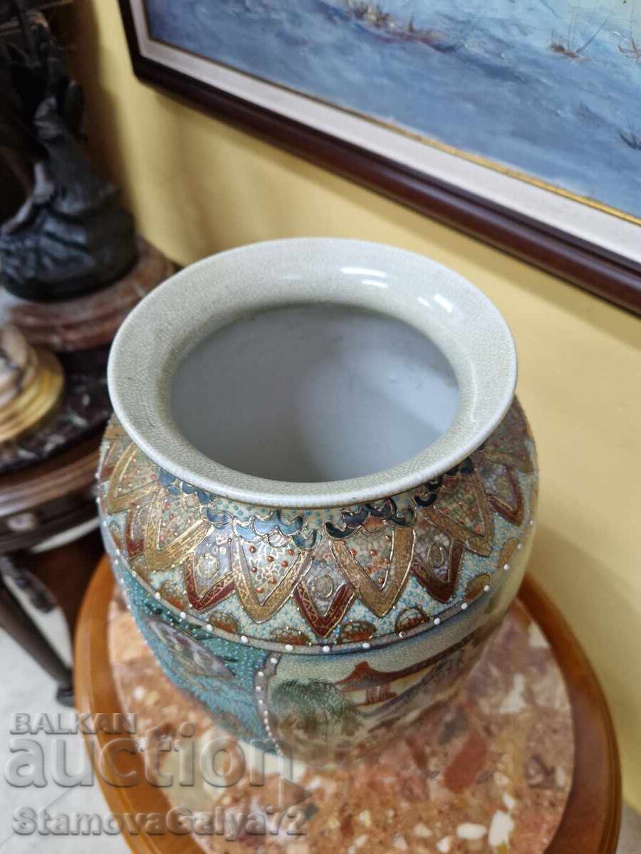 Страхотна антикварна японска порцеланова ваза Satsuma - 6