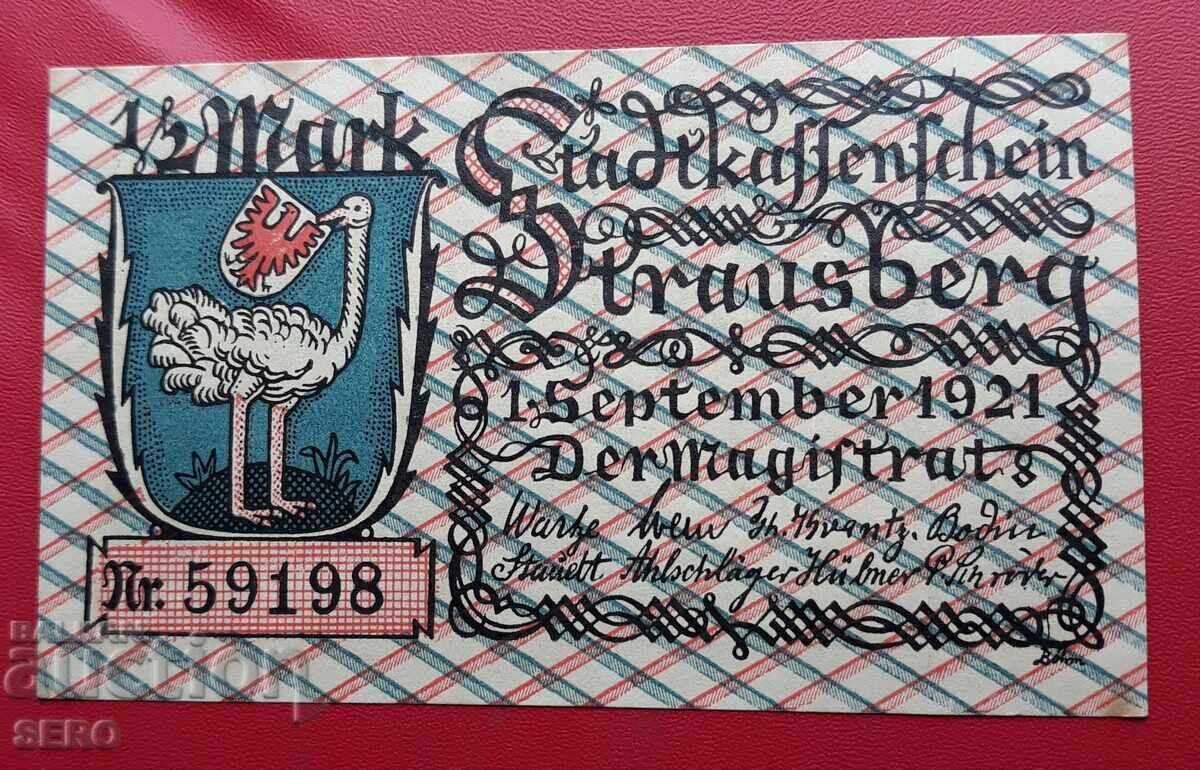 Τραπεζογραμμάτιο-Γερμανία-Βρανδεμβούργο-Στράουςμπεργκ-1/2 μάρκο 1921 με τιμή 2.00 BGN | € 1.02