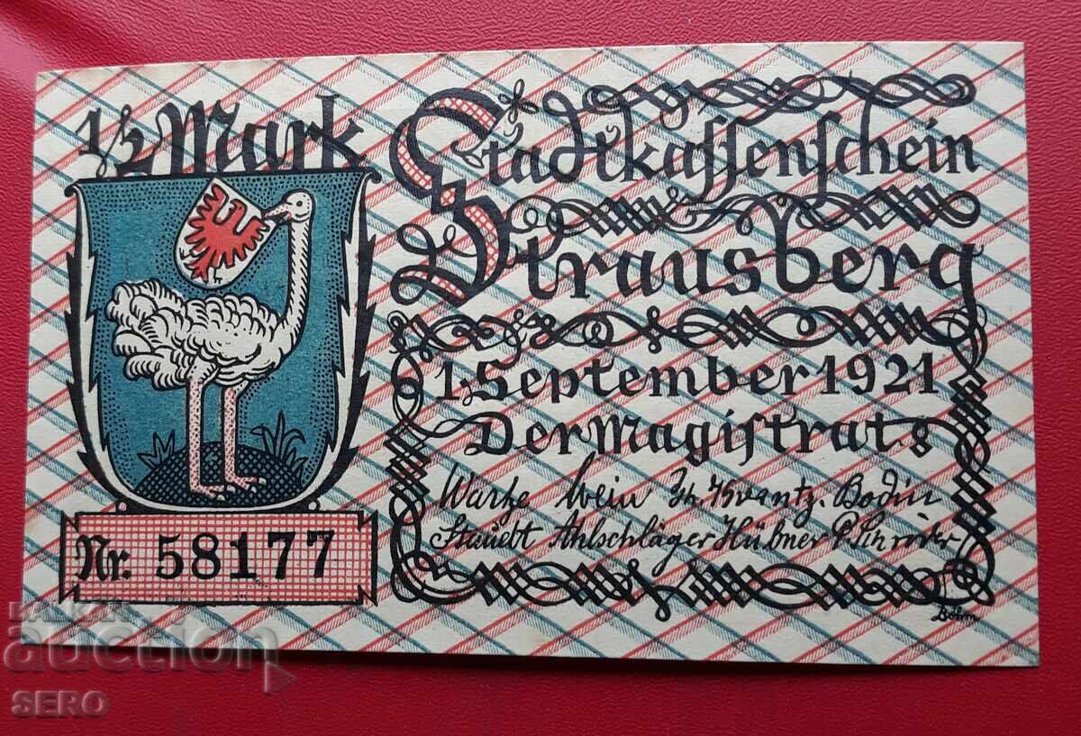 Τραπεζογραμμάτιο-Γερμανία-Βρανδεμβούργο-Στράουςμπεργκ-1/2 μάρκο 1921 με τιμή 2.00 BGN | € 1.02 Τραπεζογραμμάτιο-Γερμανία-Βρανδεμβούργο-Στράουςμπεργκ-1/2 μάρκο 1921 με τιμή 2.00 BGN | € 1.02