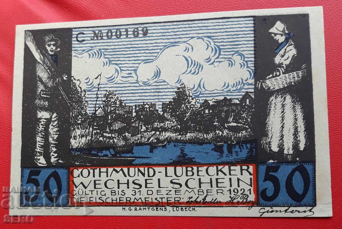 Τραπεζογραμμάτιο-Γερμανία-Σλέσβιχ-Χόλσταϊν-Γκότμουντ-50 πφ.1921 με τιμή 2.00 BGN | € 1.02