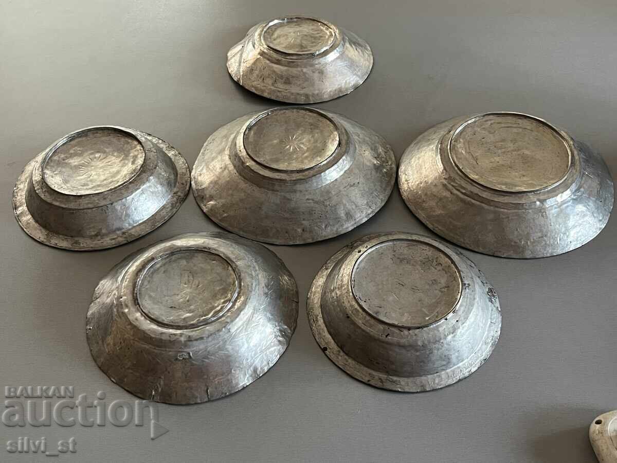 Copper-tinned plates, 6 pieces - 6