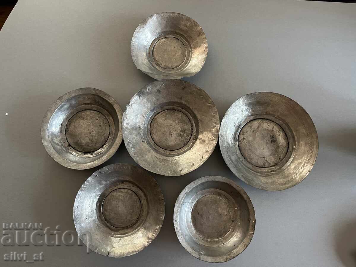 Copper-tinned plates, 6 pieces