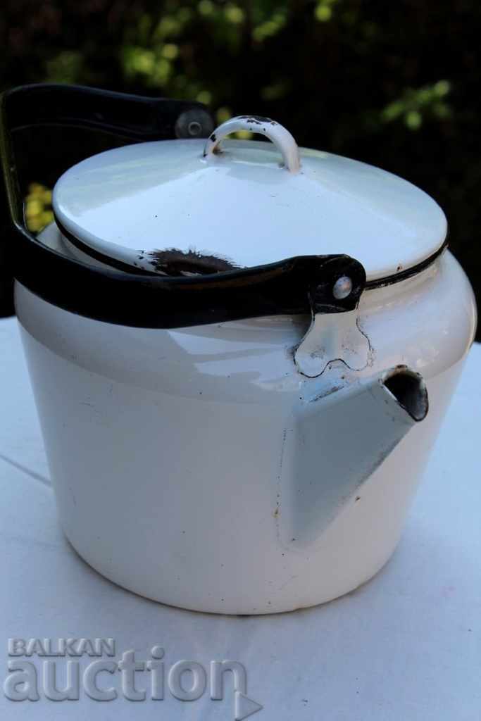 Доставка на , СТАР ГОЛЯМ СОЦ ЕМАЙЛИРАН МЕТАЛЕН ЧАЙНИК КАНА ЗА ДЕКОРАЦИЯ