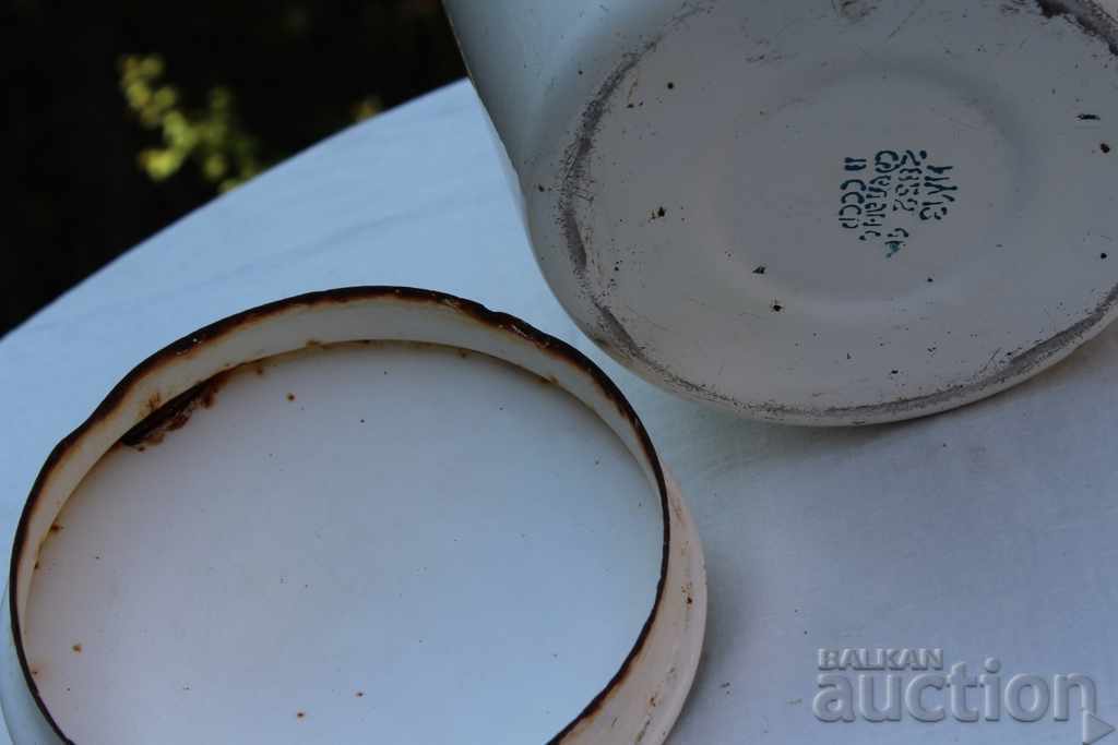 , СТАР ГОЛЯМ СОЦ ЕМАЙЛИРАН МЕТАЛЕН ЧАЙНИК КАНА ЗА ДЕКОРАЦИЯ - 6