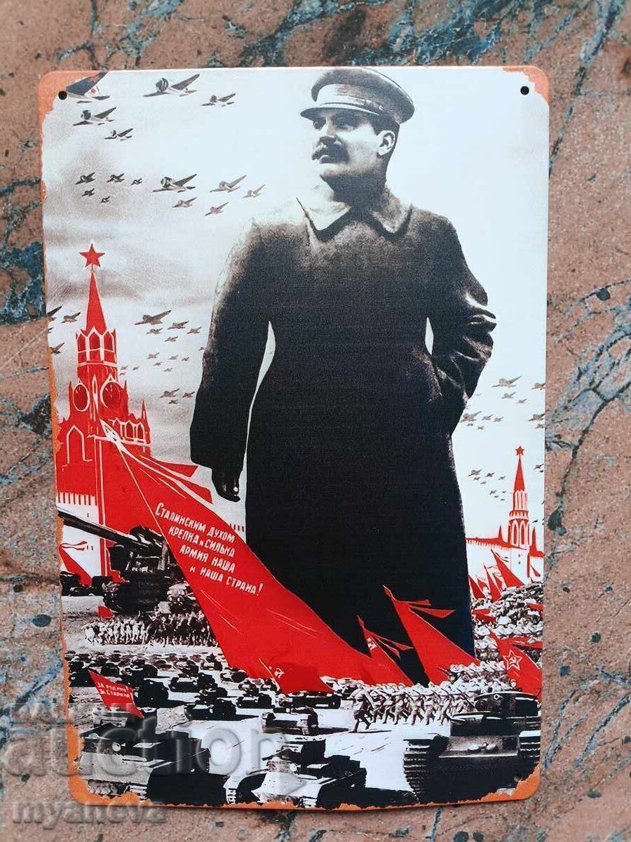 Stalin, tablă metalică în stil retro, propagandă URSS