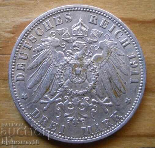 3 Marks 1911 (silver) - Hamburg ( J ) 3 Marks 1911 (silver) - Hamburg ( J )