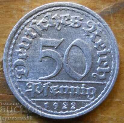 50 Pfennig 1922 - Germany ( F )
